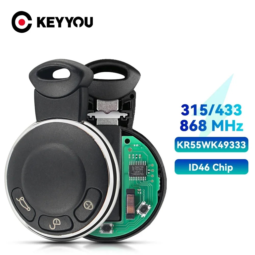 KEYYOU Für BMW MINI COOPER S ONE D CLUBMAN COUNTRYMAN CABRIO KR55WK49333 315 433 868 MHz ID46 PCF7953 Chip Fernbedienung Smart Autoschlüssel