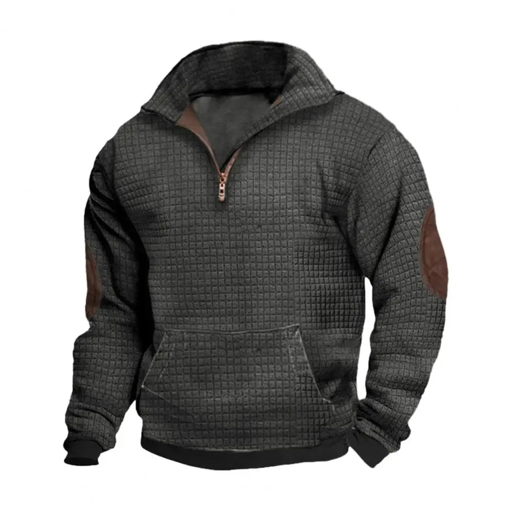

Autumn Winter Sweatshirt for Men Men's Casual Zipper Sweatshirt with Turn-down Collar Patch Pocket Long Sleeve for Fall for Men