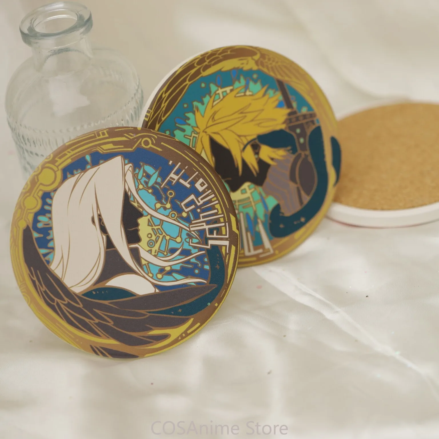 Sephiroth Cloud Strife Sous-verre en céramique Anime Jeu Cosplay Broche de col Bouton de vêtement Pins pour sac à dos Badge pour trousse à crayons Cadeau de Noël