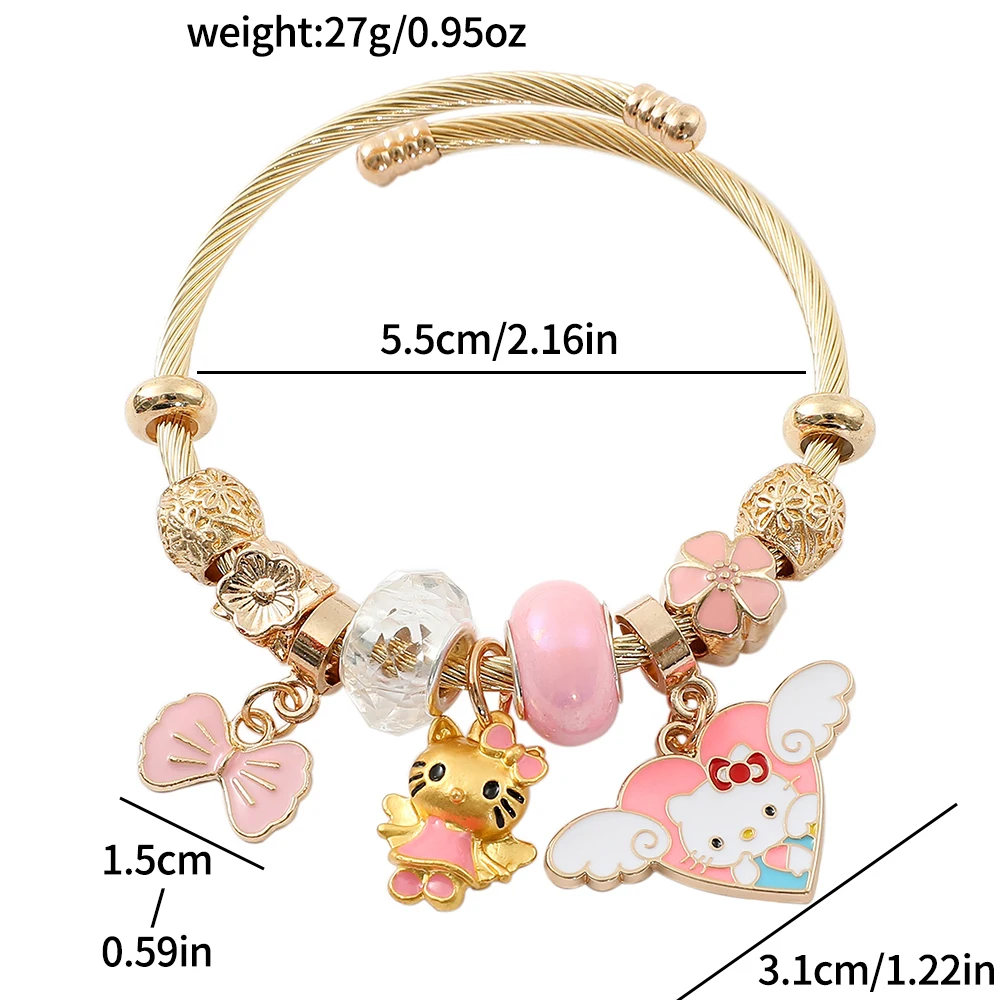 Sanrio Angel Hello Kitty Charms Bracelets, Cute KT Cat Pendant, Bangle for Girlfriend, Couple Bracelet, Birthday Gifts