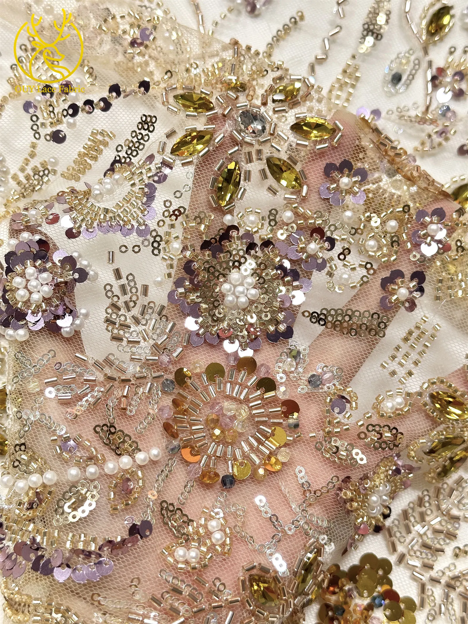 Gold Luxus Afrikanischer Stein Bräutigam Perlen Spitzenstoff 2026 Nigeria Französischer Tüll Pailletten Spitzenstoff für Brautpartykleid Nähen – Detail 10