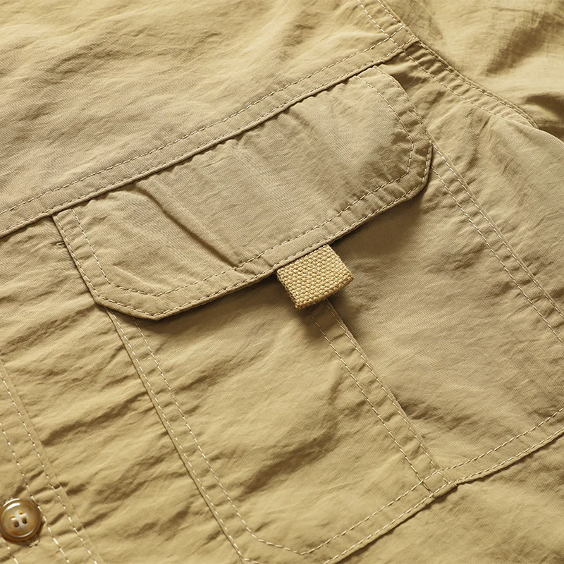 Camisa de manga larga con 2 bolsillos para hombre, ropa informal para exteriores, Color sólido, secado rápido, nueva moda de verano