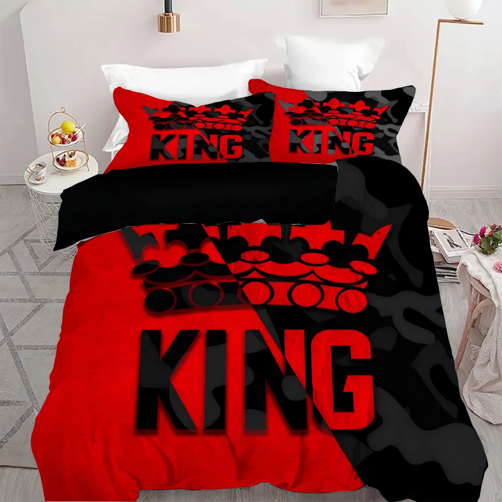 King's Crown Pattern 3D Printed bedding cover Red Black Couple Style Duvet Cover set Soft Comfortable Polyester Quilt cover set