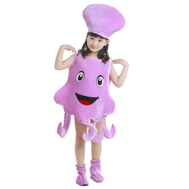 Inkfish Cosplay Costume pour enfants, combinaison poulpe animal marin bleu violet, vêtements d'Halloween pour garçons et filles, nouveau, 2025