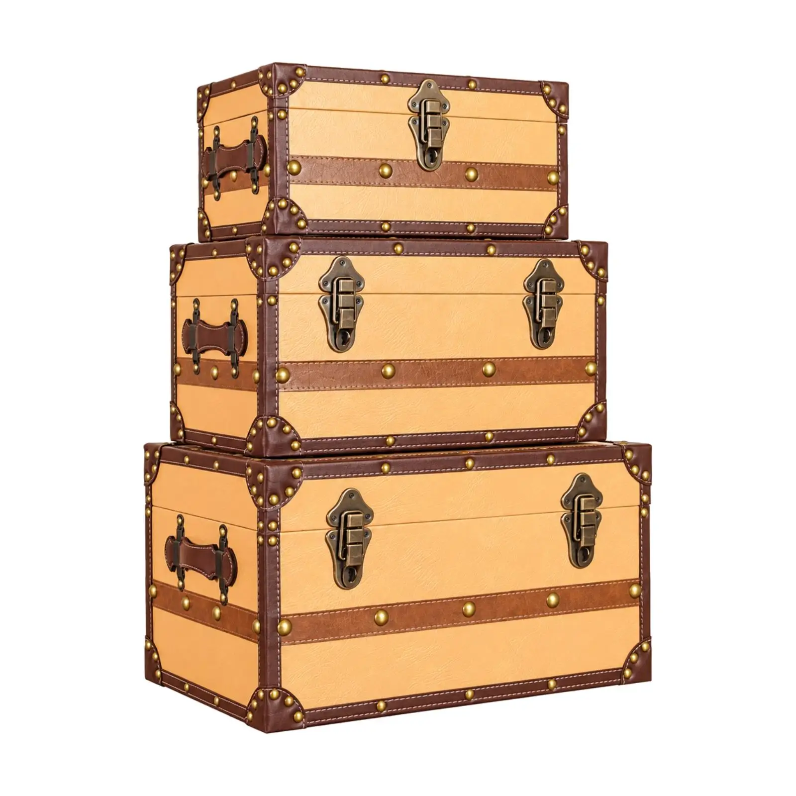 Vintage Suitcase Wooden Storage Trunk with Faux Leather Trim for Home Decor Organizer Box