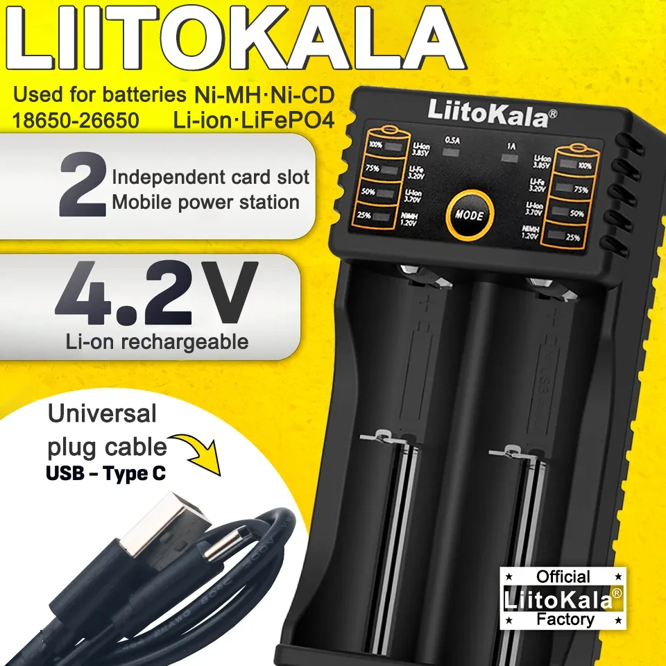LiitoKala Lii-202 18650 Charger 1.2V/3.7V/3.2V/3.85V 21700 20700 26650 14500 16340 NiMH Li-Ion Battery Smart Charger