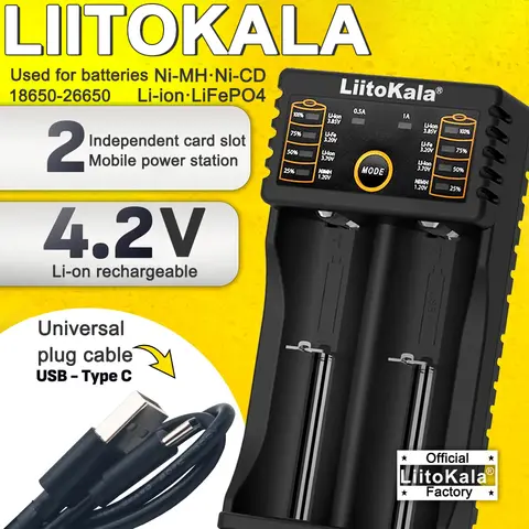 LiitoKala Lii-202 18650 Charger 1.2V/3.7V/3.2V/3.85V 21700 20700 2665014500 16340 NiMH li-ion battery Smart charger