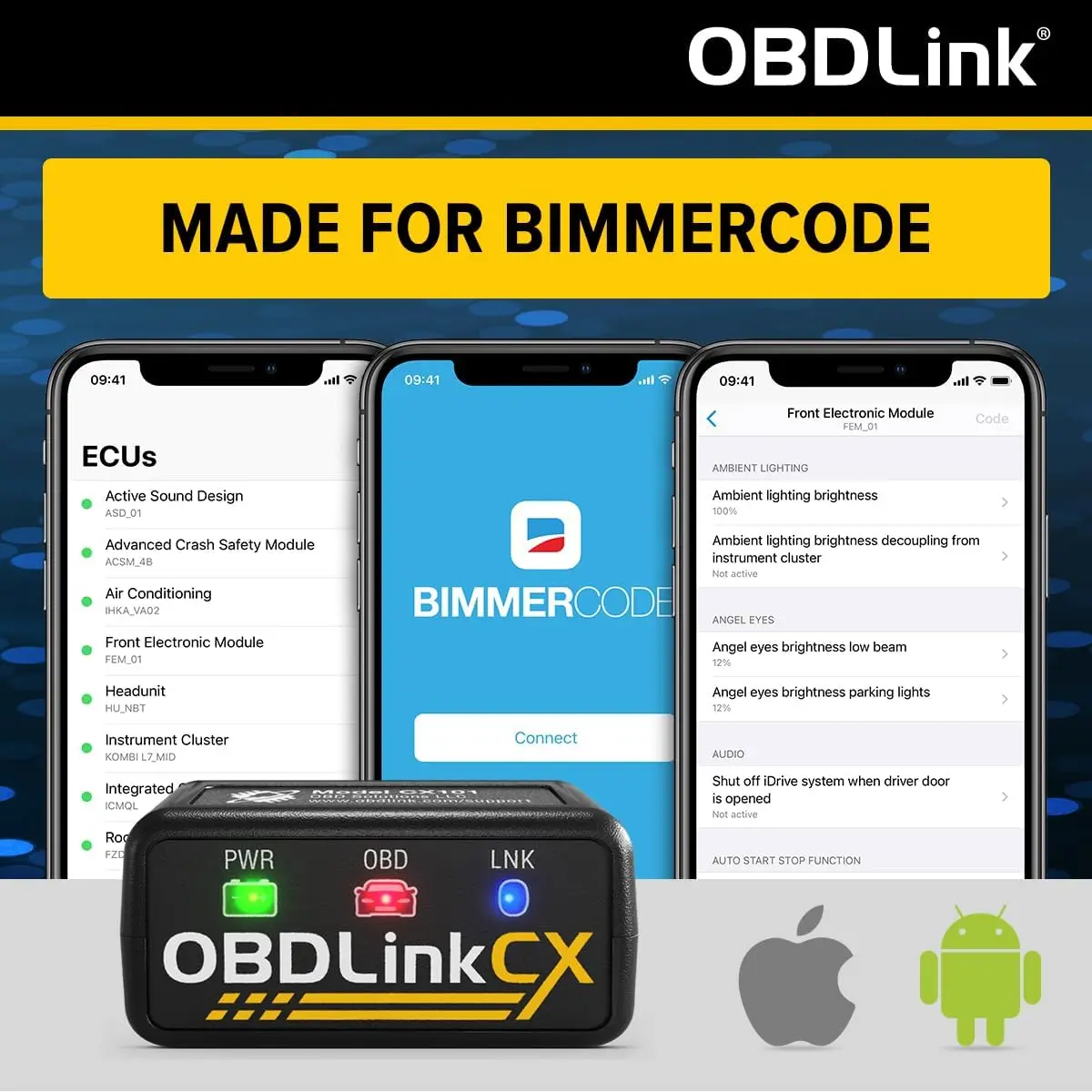 Bluetooth 5.1 OBD2 Adapter for BMW/Mini, Compatible with iPhone/iOS & Android, Car Coding and Diagnostic Scanner