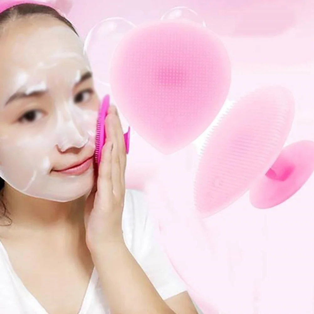 

4Pcs Silicone Face Brush Facial Cleansing Pad Non Slip Handle Massage Soft Bristles Scrubber Suction Cup Orange Green