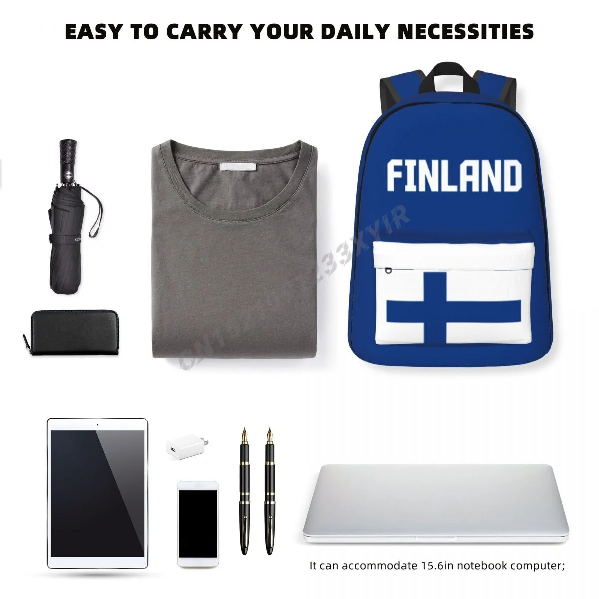 Unisex Backpack Finland Flag Stitch Schoolbag Messenger Bag Case Laptop Travel Bag Mochila Gift