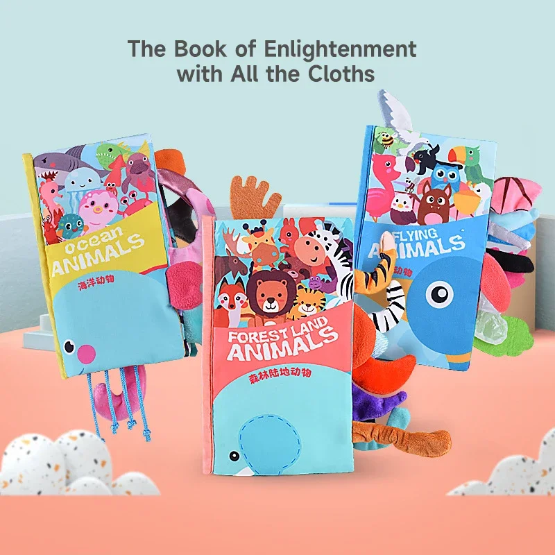 Livro de pano macio para bebês de 0 a 12 meses, livro tridimensional de cauda para facilitar a criança, mão, olho, desenvolvimento sensorial, livro de pano
