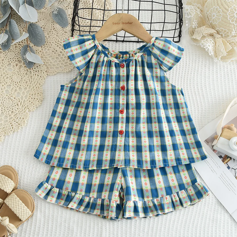 Summer Girls Sweet Fashion Clothes Checkered Sleeveless O-Neck Vest Top + Shorts 2 Pcs Set 1-5 Years Kids Daily Casual Outfit