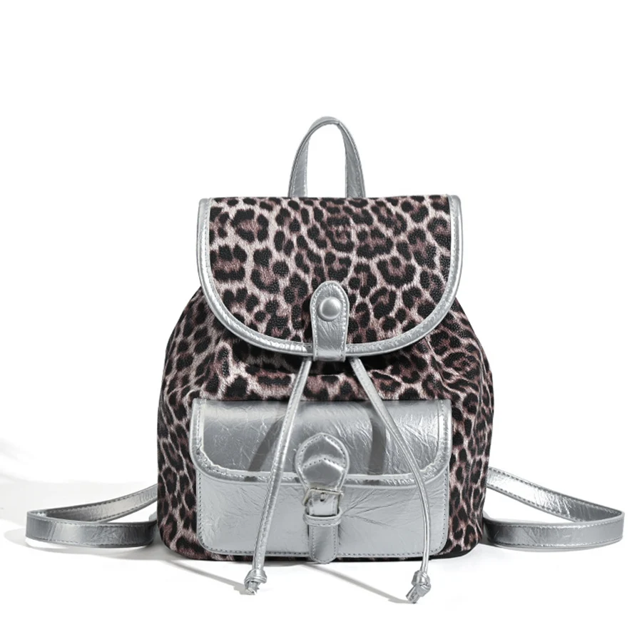 

Fashion pu+leopard print Women Backpack Large drawstring schoolbag for Teenagers Girls Travel Designer commuter shoulder bagpack