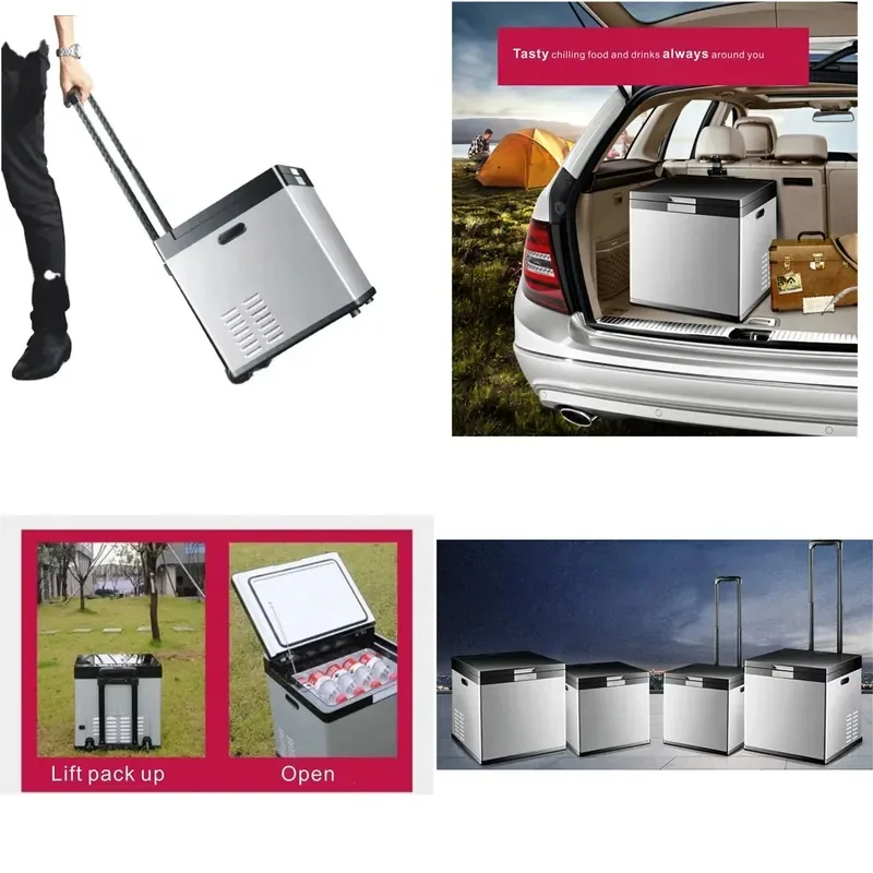 18L 12V/220V car stainless steel mini refrigerator with tie rod wheel compressor cooling refrigerator and freezer