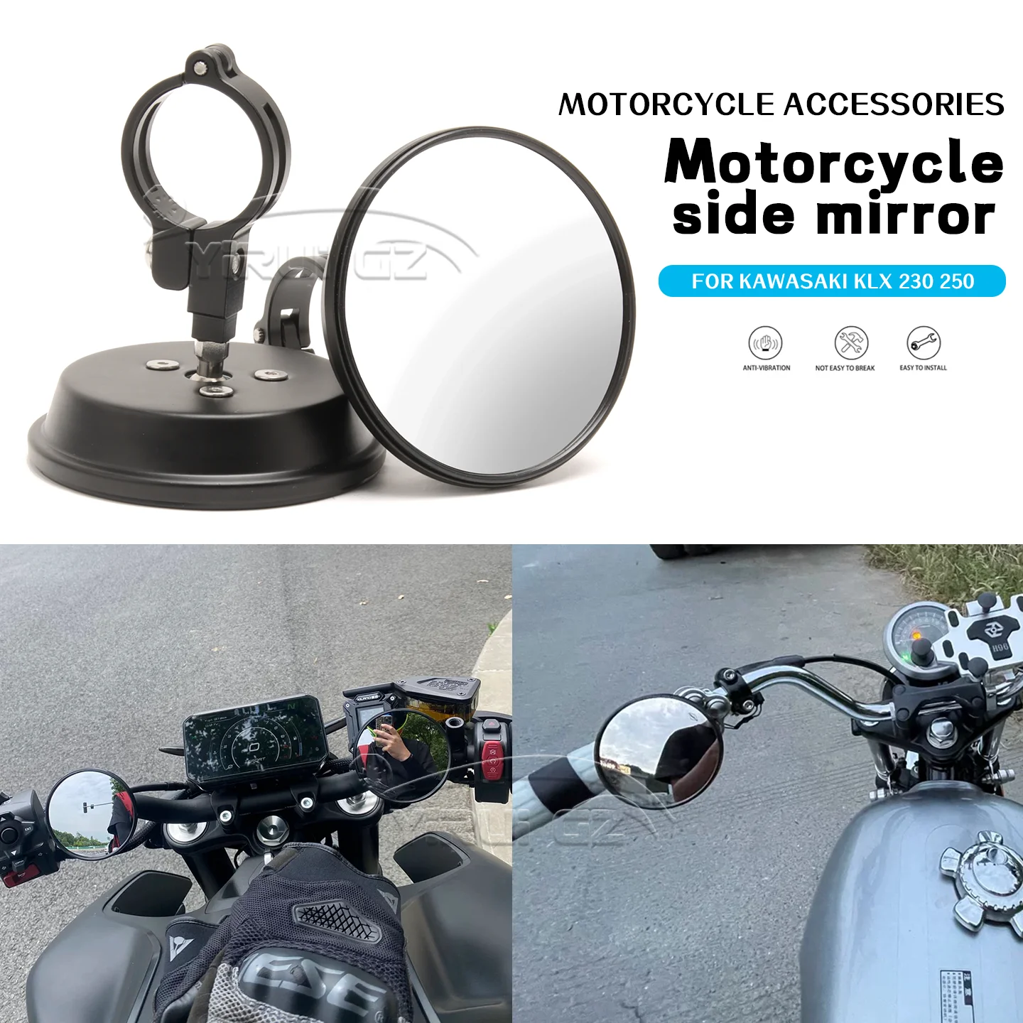 

Motorcycle Blind Spot Auxiliar Retrovisor Espelho Convexo Espelhos de grande angularpara For Kawasaki KLX 230 250 KLX230 250 250
