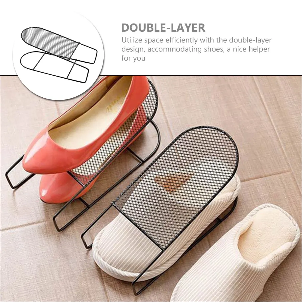

Double Layer Shoe Rack Iron Wire Shoe Cabinet for Shoes Storage Organizer Black Color Household Entryway Closet Shelves