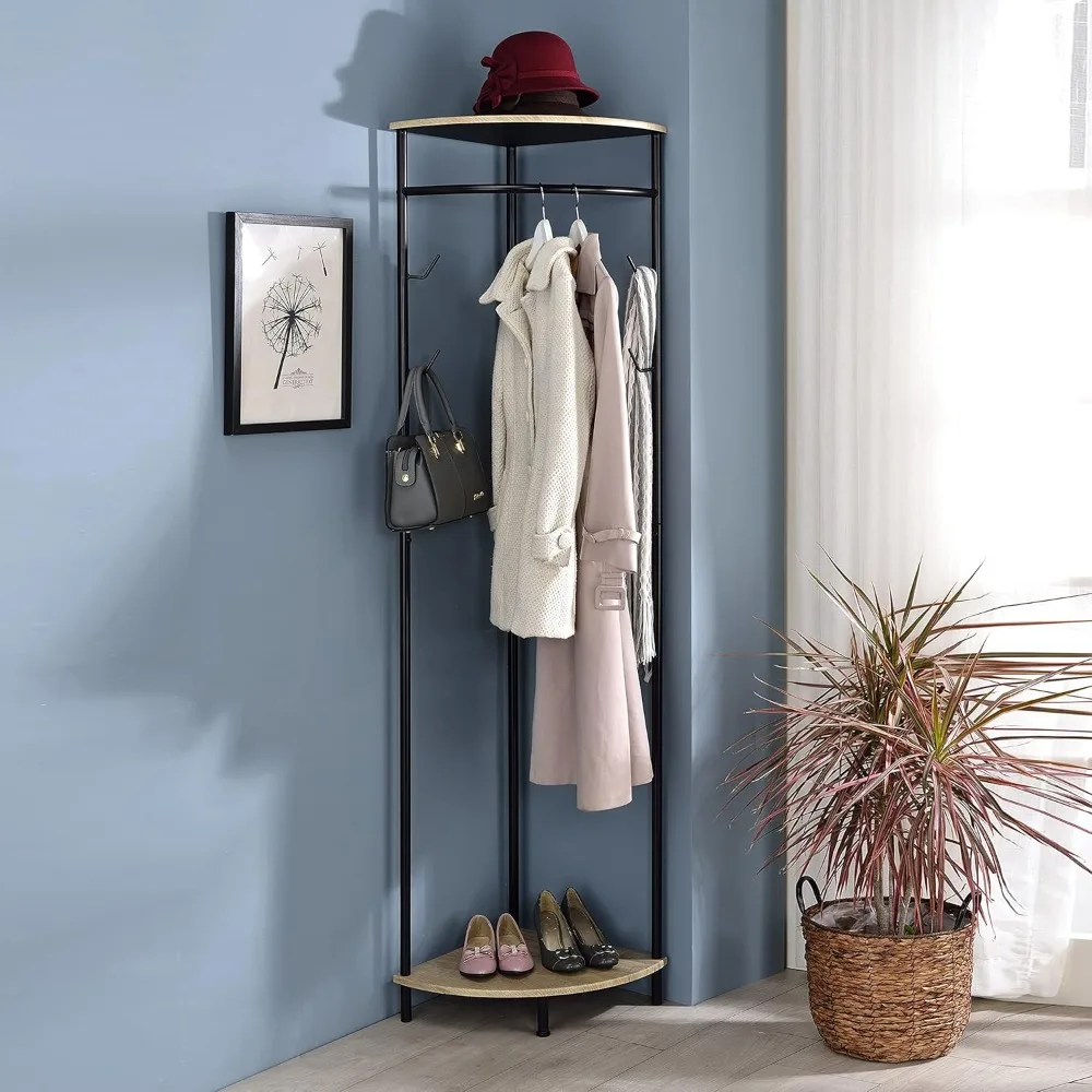 

- Corner Entryway Freestanding Hall Tree Coat Rack With Shelf & Shoe Storage
