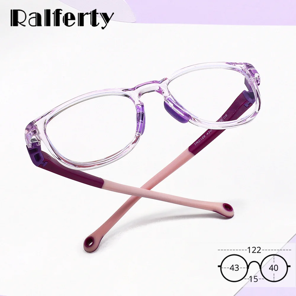 Ralferty 2026 Unbreakable TR90 Kids Eyeglasses Frame Girls Boy Blue Light Glasses Durable Kid-Friendly Design Clear Optic Frame