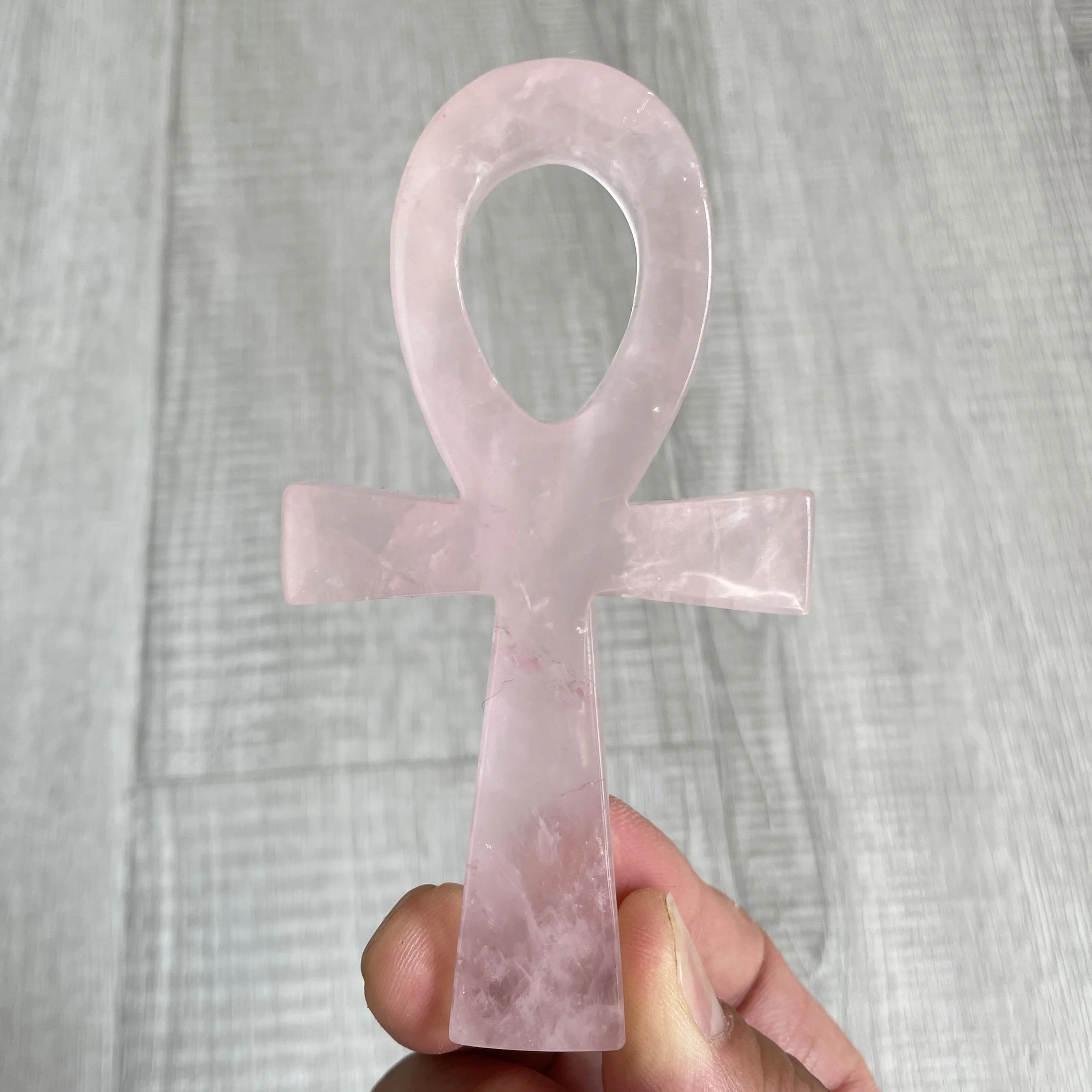 Natural Rose Quartz Ankh Hand-carved Rough Polished Pink Crystal Cross Symbol Crafts Protection Healing Stone Home Decor AN1-13