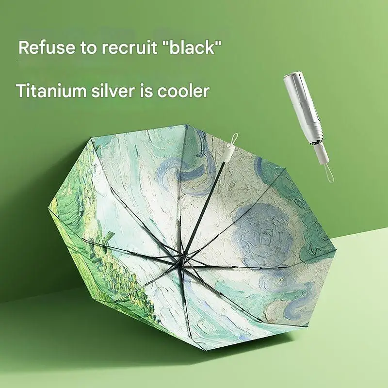Fully Automatic Titanium Silver Sun Umbrella Anti-ultraviolet Folding Women's Light Portable Reinforcement Folding Umbrella