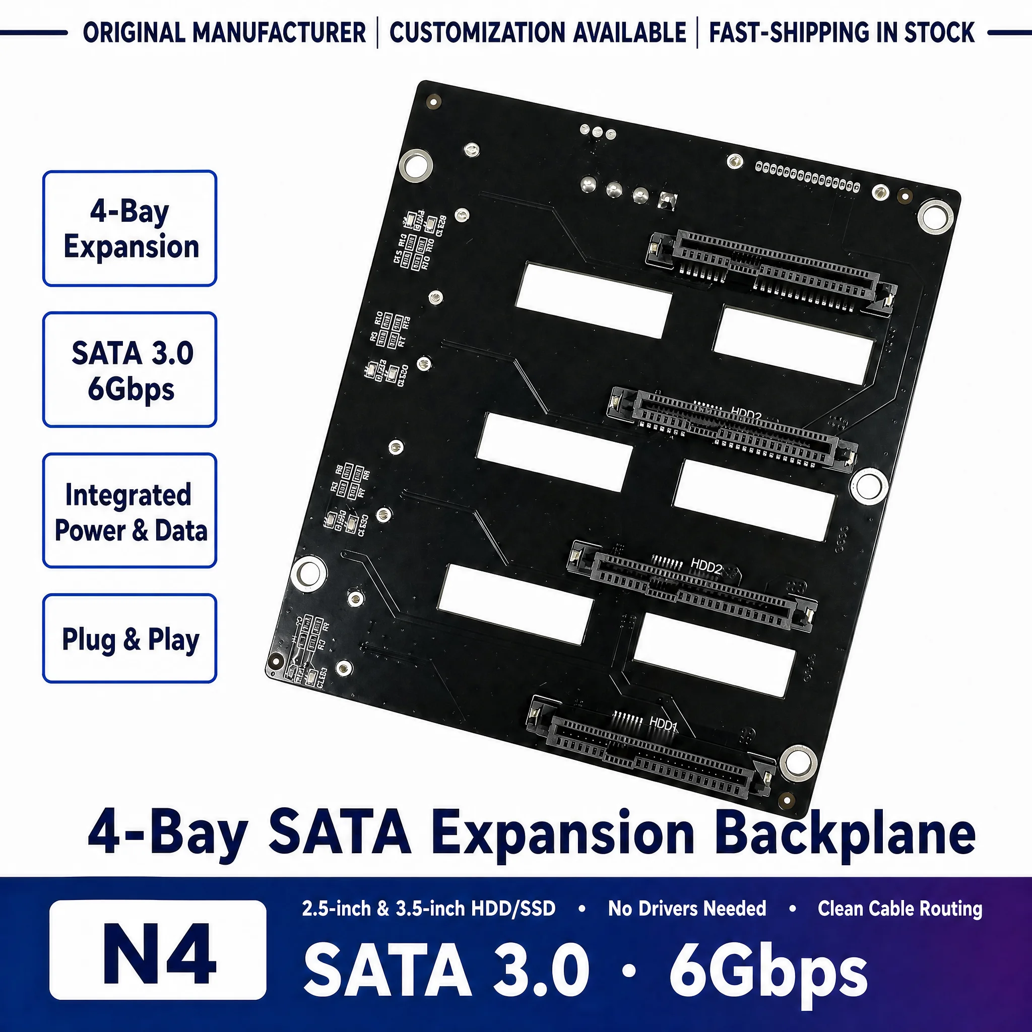 JONSBO N4 Backplane NAS Chassis SATA Connectors 4 Hard Drive Interface Boards Circuit Board for Storage Device Accessories