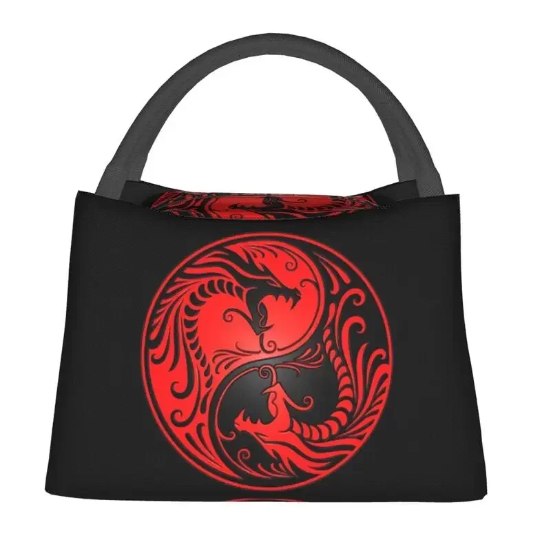 Yin Yang Dragons Red And Black Thermal Insulated Lunch Bags Women Portable Lunch Tote for Outdoor Picnic Meal Food Box