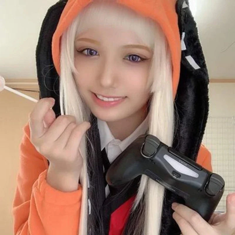 Yomozuki Runa Cosplay Costume Anime Kakegurui Cosplay Wig and Orange Hooded Jacket School Uniform Halloween Costume for Women