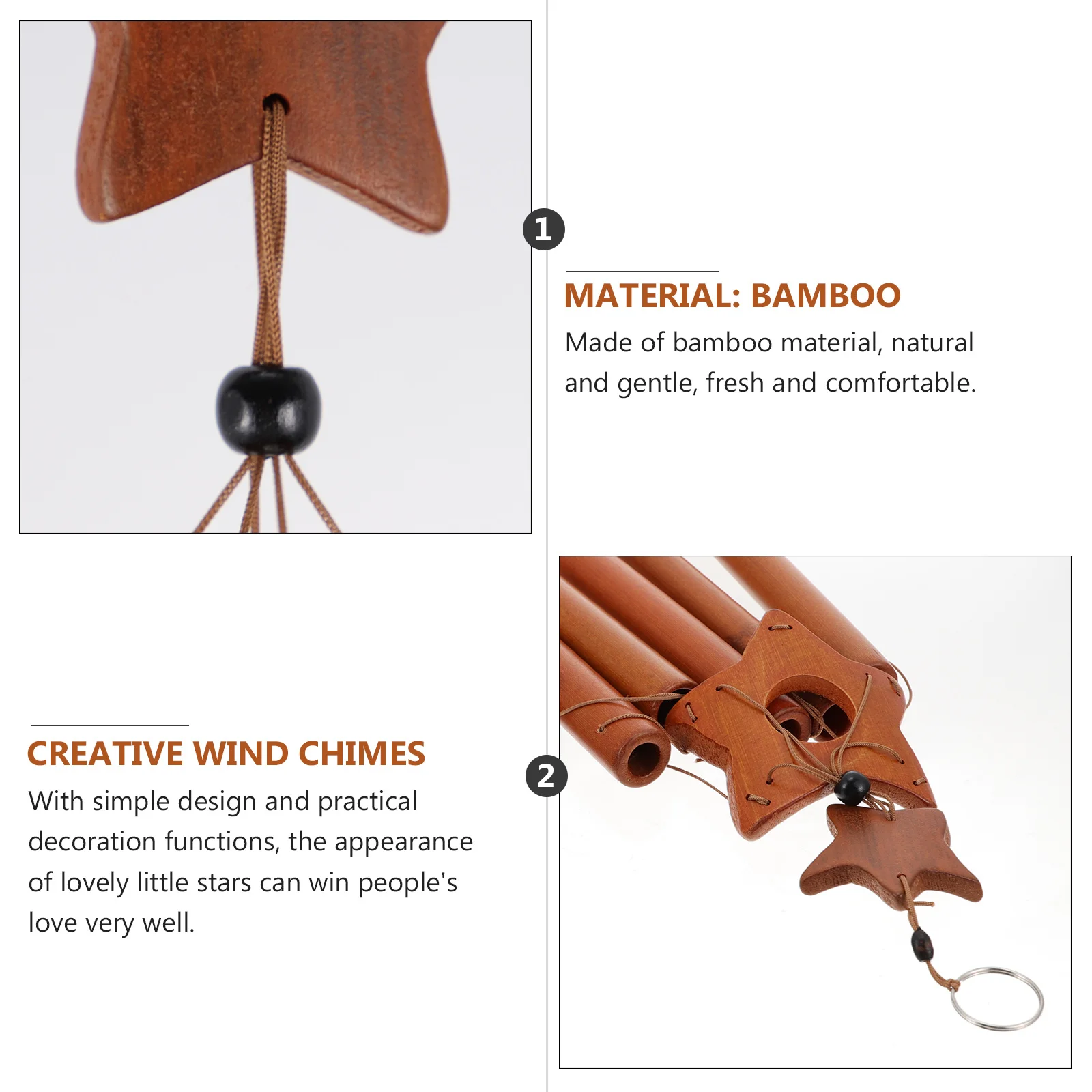 

1Pcs Bamboo Wind Bell Wooden Wind Chime Five-Pointed Star Hanging Decoration Home Garden Decor Hanging Decor