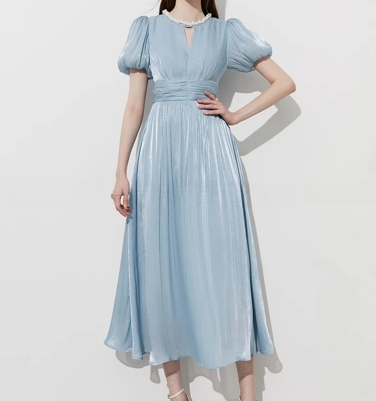 Abito con perline scintillanti Abito estivo da donna con maniche a sbuffo a vita alta Abiti aderenti eleganti in stoffa da festa