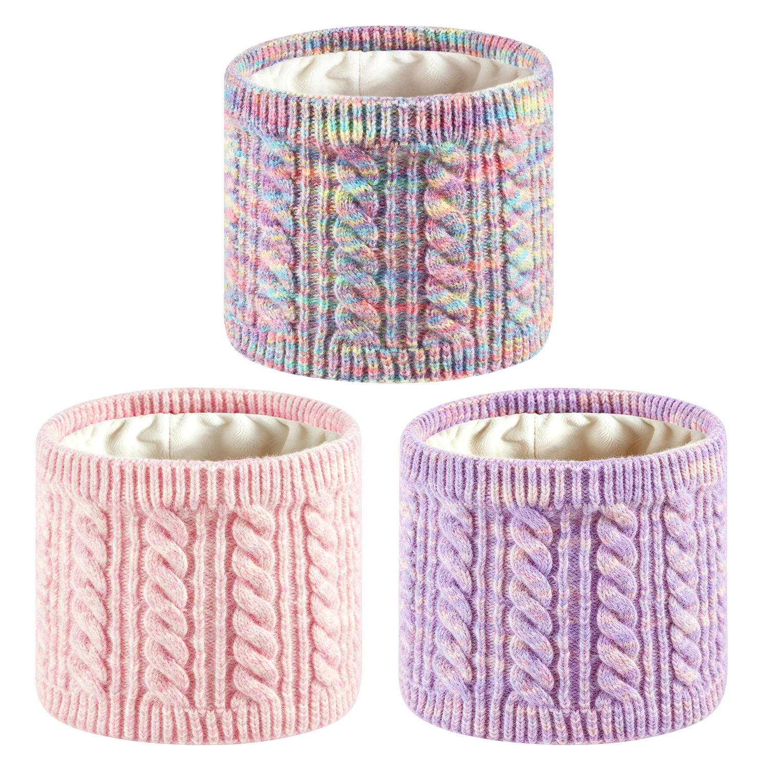 Kids Neck Warmer Thermal Fleece Lined Boys Girls Cable Knitted Neck Gaiter Outdoor Children Windproof Neck Scarf 3-8 Years Old