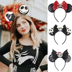 Halloween Bat Pumpkin Mickey Mouse Headbands Sequin Bow For Girls Disney Ears Hairband Festival Party Cosplay Hair Accessories