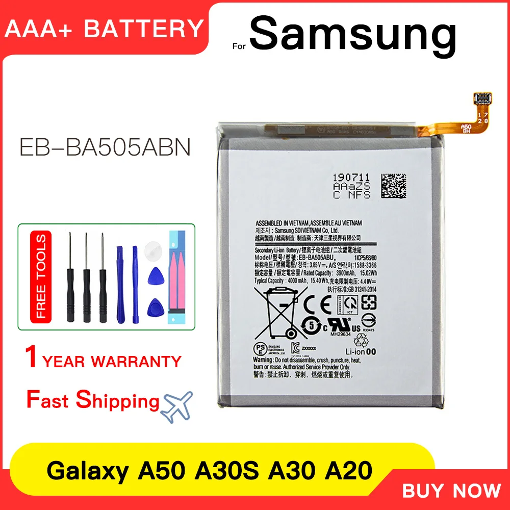 

Genuine EB-BA505ABN EB-BA505ABU 4000mAh Battery For Samsung Galaxy A50S A50 A30S A30 A20 A505F SM-A505F/FN/DS/GN/DS/W +Tools