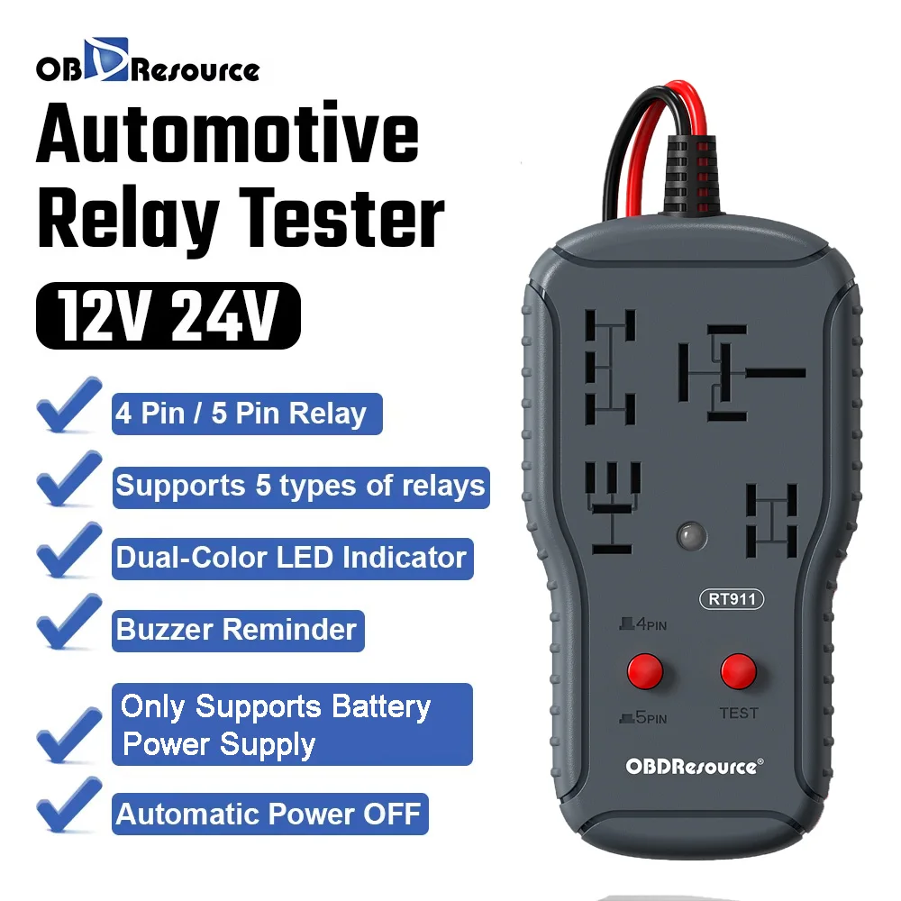 12V/24V Automotive Relay Tester 4PIN/5PIN Automotive Battery Automatic Checker Diagnostic Tool LED Indicator Light Universal