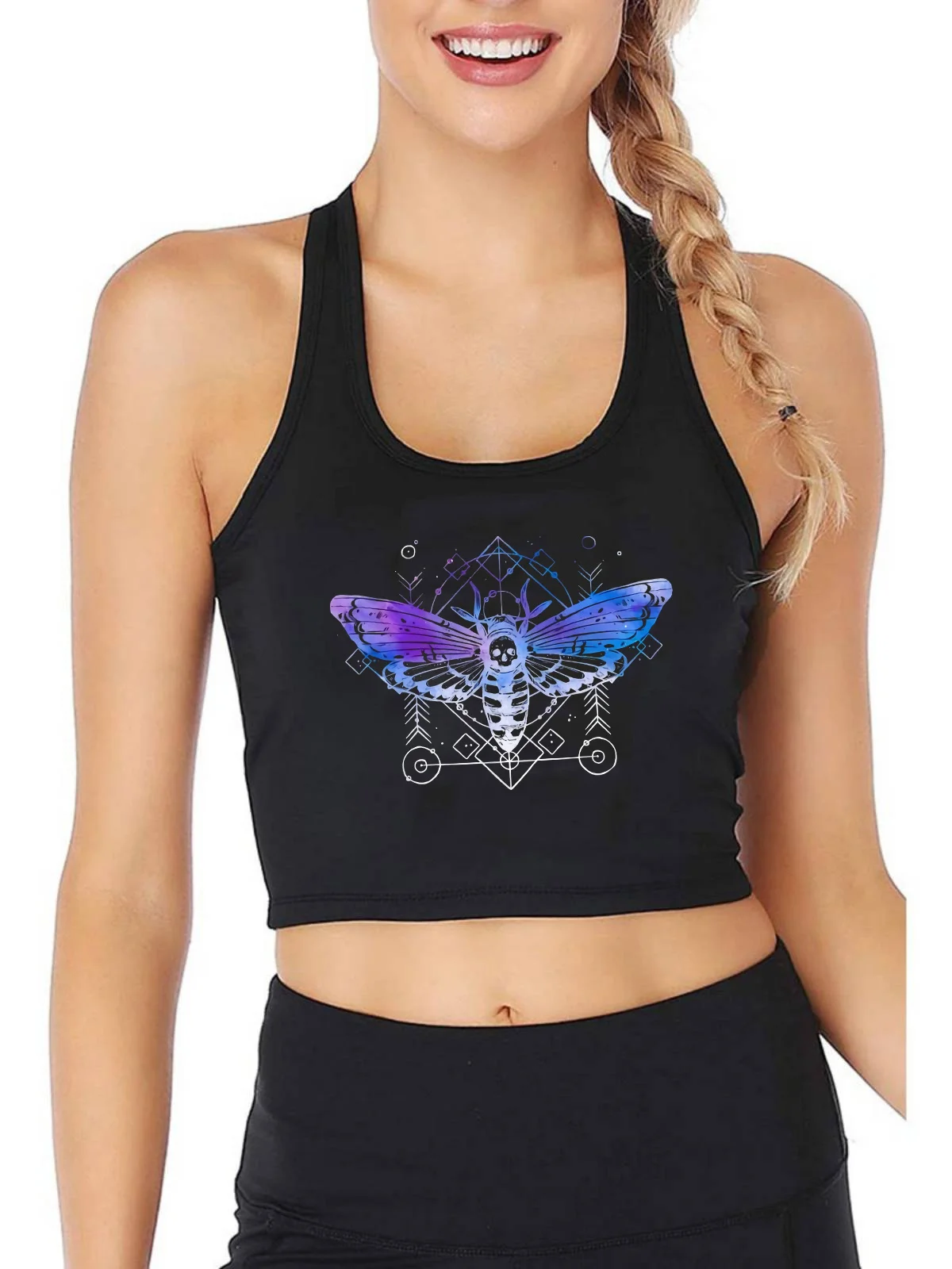 

Gothic Pastel Goth Insect Skull Pattern Tank Tops Women's Trend Breathable Slim Crop Top Gym Training Camisole