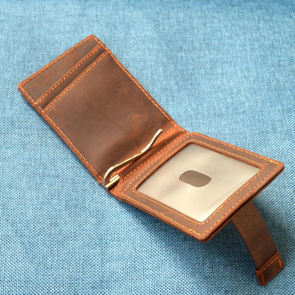 Personalized Genuine Leather Money Clip Wallet EU USA Euros Personalized Gifts Money Holder with Front Pocket