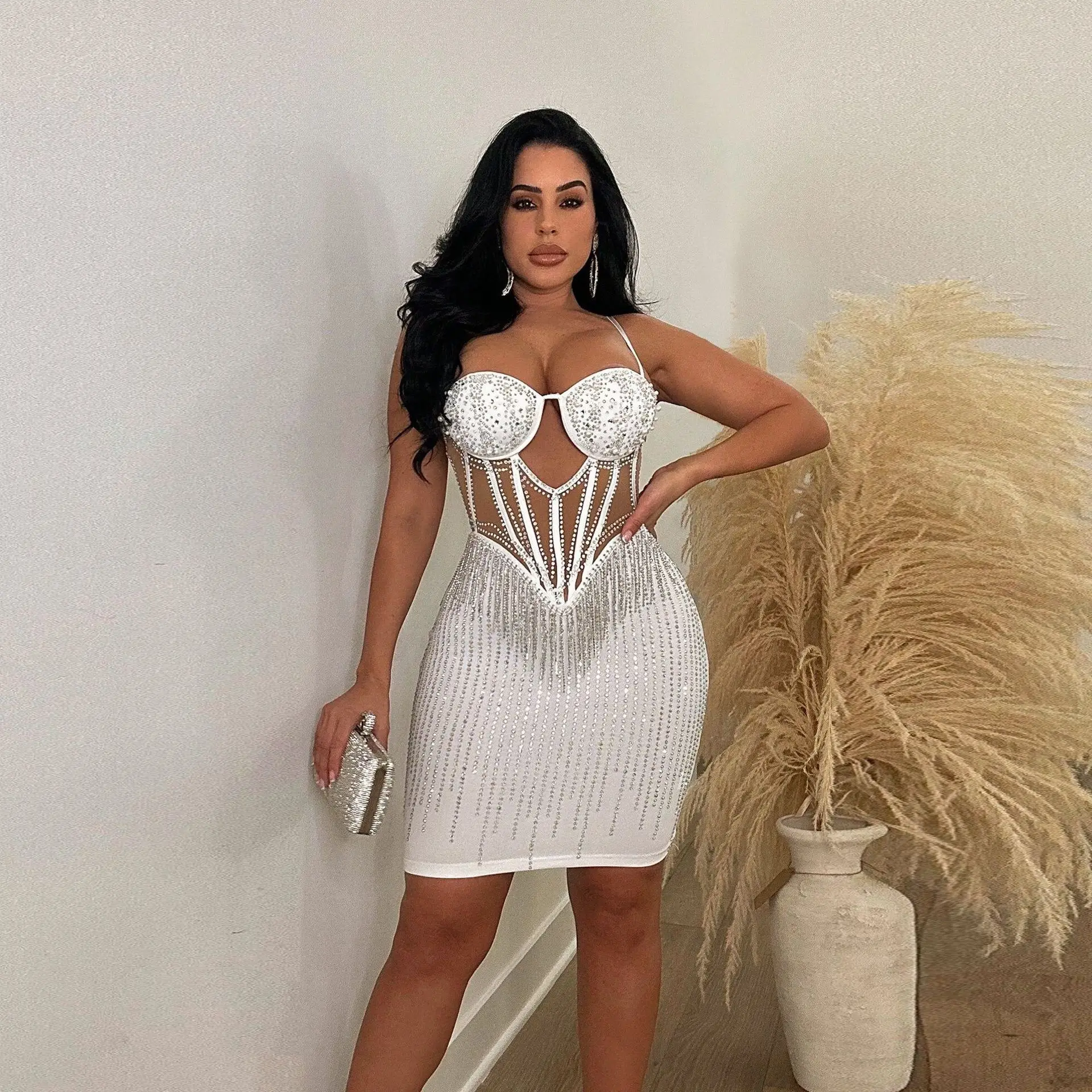 Vestido Bodycon com franja de strass, Vestidos de Aniversário, Elegante, Luxo, Sexy, Mini, Clube, Festa, Preto, Tarde, Coquetel, 2023