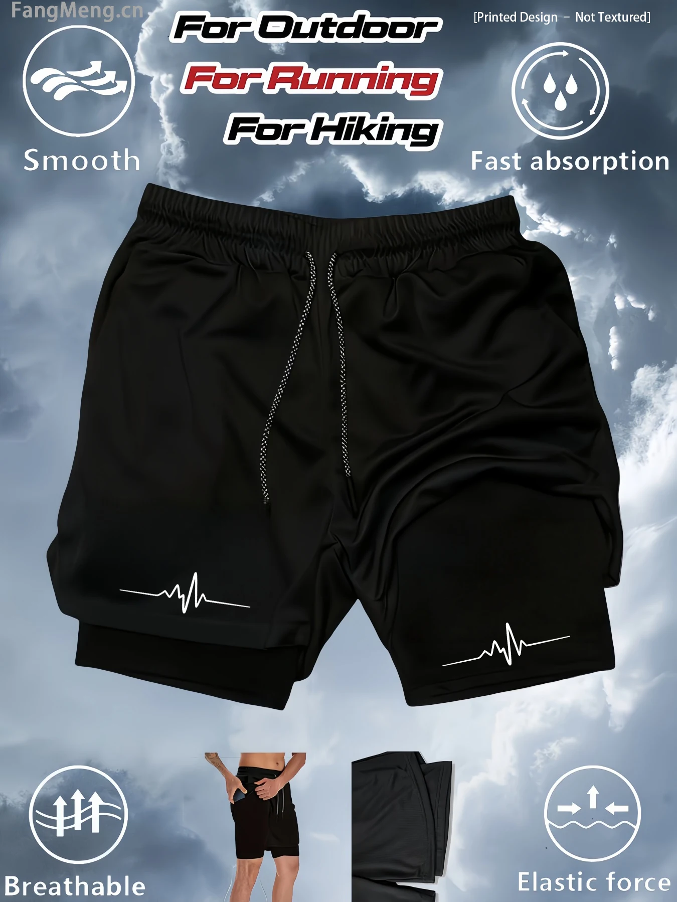 Men's 2-in-1 running compression shorts, training gym sportswear, multi-functional fitness shorts with pockets
