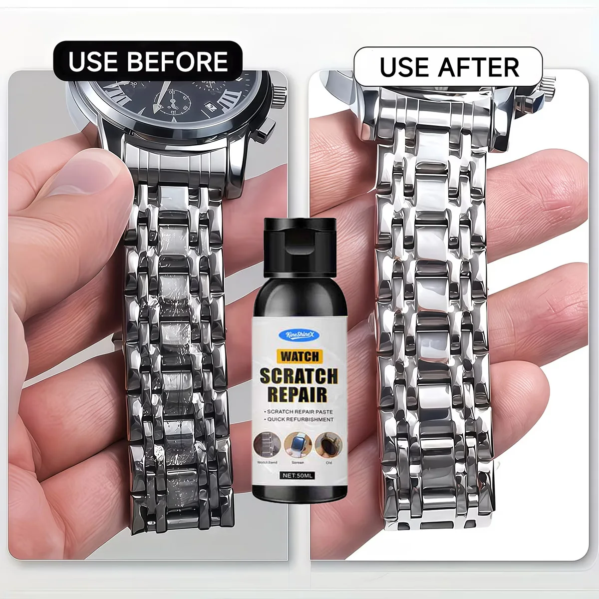 Sofort-Polierpaste für Uhren 50ML - Metallrahmen-Erneuerungscreme, Reparatur von Armband- und Bildschirmkratzern, Metallschmuck-Reparatur