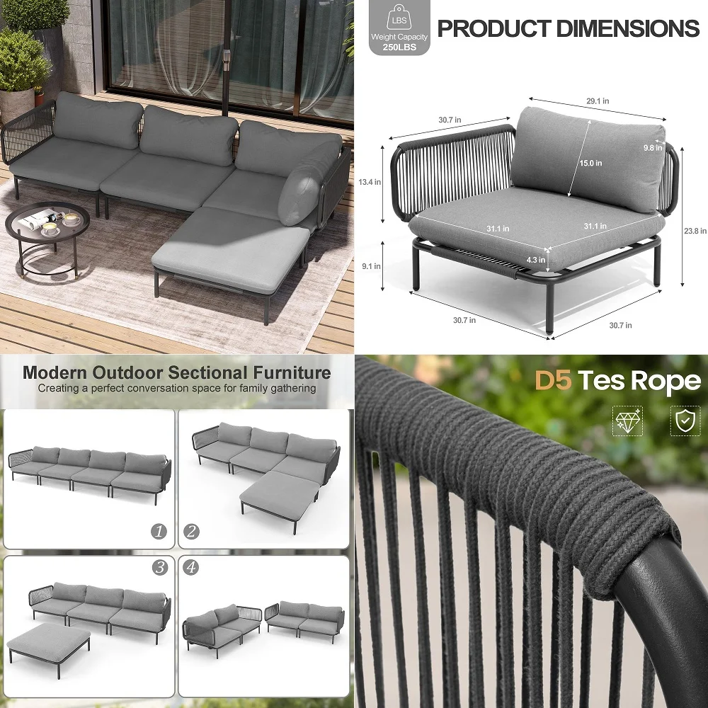 

Patio Furniture Sets, 7Piece Outdoor Furniture with Thick Cushions, Wicker Conversation Set Sectional Sofa for Backyard, Poolsi