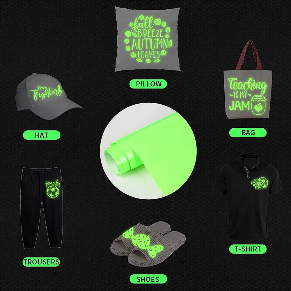 Glow Green in the Dark Heat Transfer Vinyl Luminous HTV Making Sign Pattern for Fabric Garment Tshirts Bag Xmas Decor DIY cut