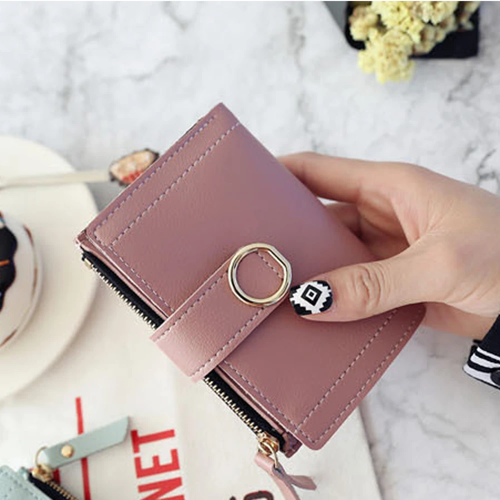 Women Short Cute Small Wallets Student Triple Fold Card Holder Girl ID Bag Card Holder Coin Purse Ladies Wallets Cartoon Bags