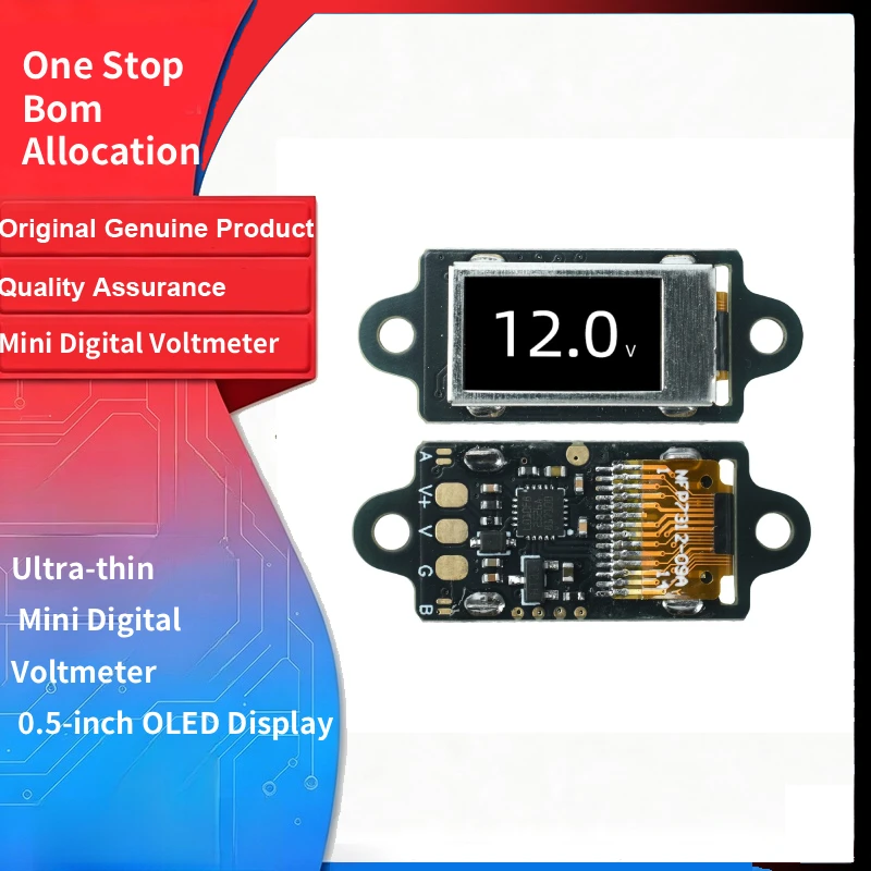 DC 0-30V Ultra Thin Mini Digital Voltmeter with 0.5-inch OLED Display & Built-in Screen Protective Bezel DC Voltage Monitor