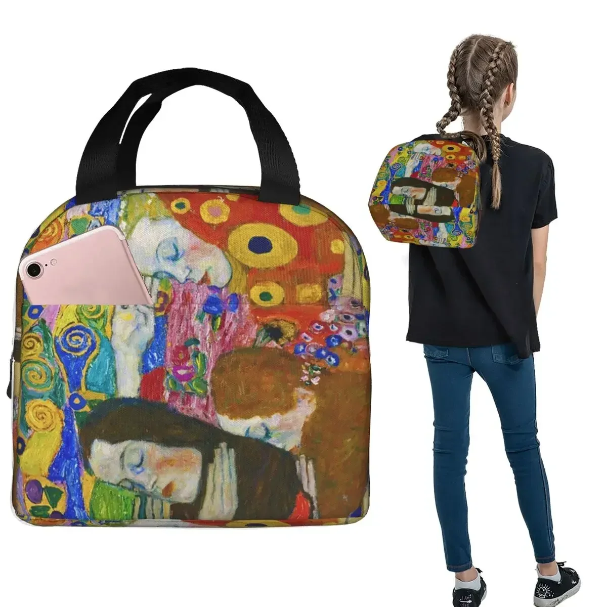 Gustav Klimt Hope II – sac à déjeuner isotherme pour femmes et enfants, boîtes alimentaires portables, sac fourre-tout thermique pour boîte à déjeuner