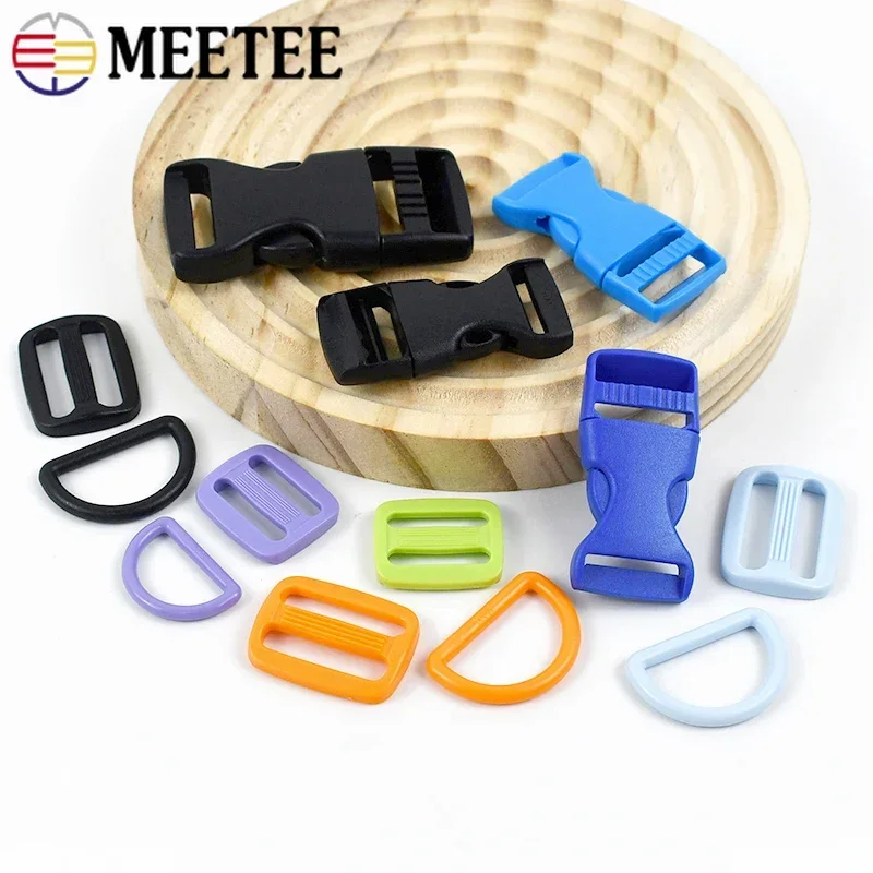 5Sets Meetee 15/20/25mm Plastic Release Buckle with D Ring Tri Glide Slider Clasp Bag Strap Dog Collar Adjust Hook DIY Accessory