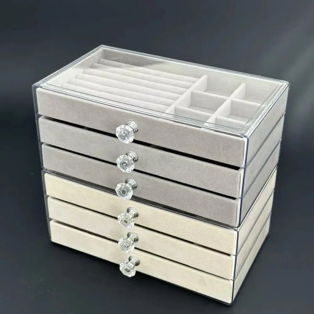 High-Capacity Flannel Jewelry Box Transparent Acrylic Drawer Storage Box 3-Layer Oxidation-resistant Earrings Necklaces Storage