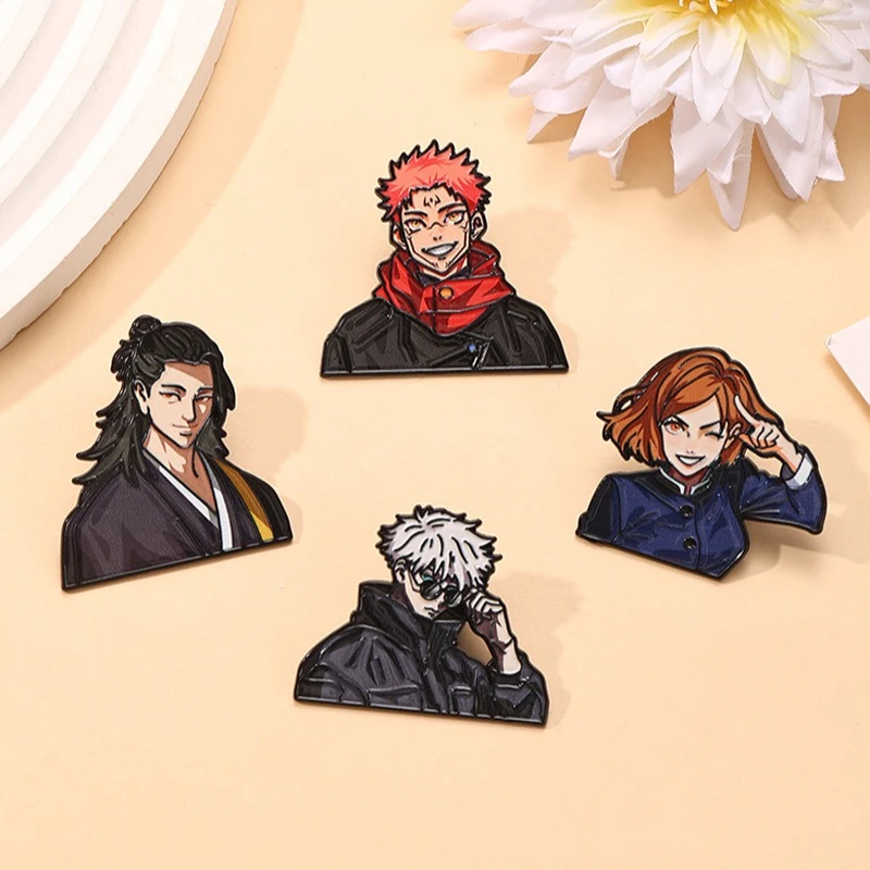 4 broches creativos de anime Jujutsu Kaisen, lindos insignias de solapa de Gojo Satoru e Itadori Yuji para mochila, camisa, ropa, accesorios de joyería, regalos