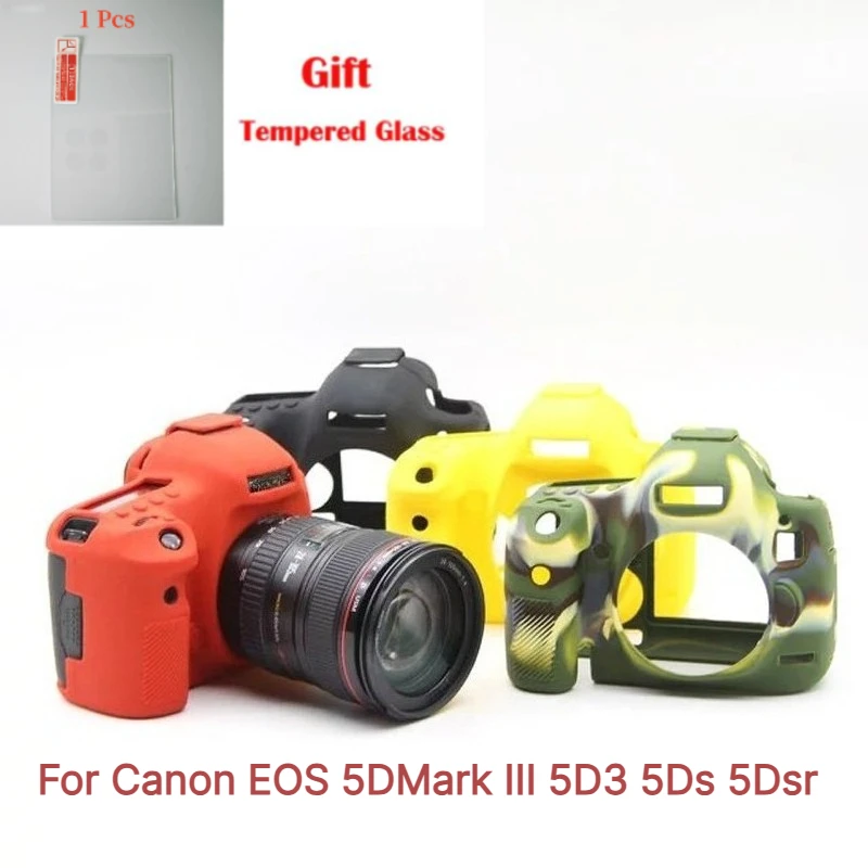 Silicone Case Skin Cover Camera Bag For Canon EOS 5DMark III 5D3 5Ds 5Dsr Dustproof Scratchproof Bag+1PCS Free Tempered Film