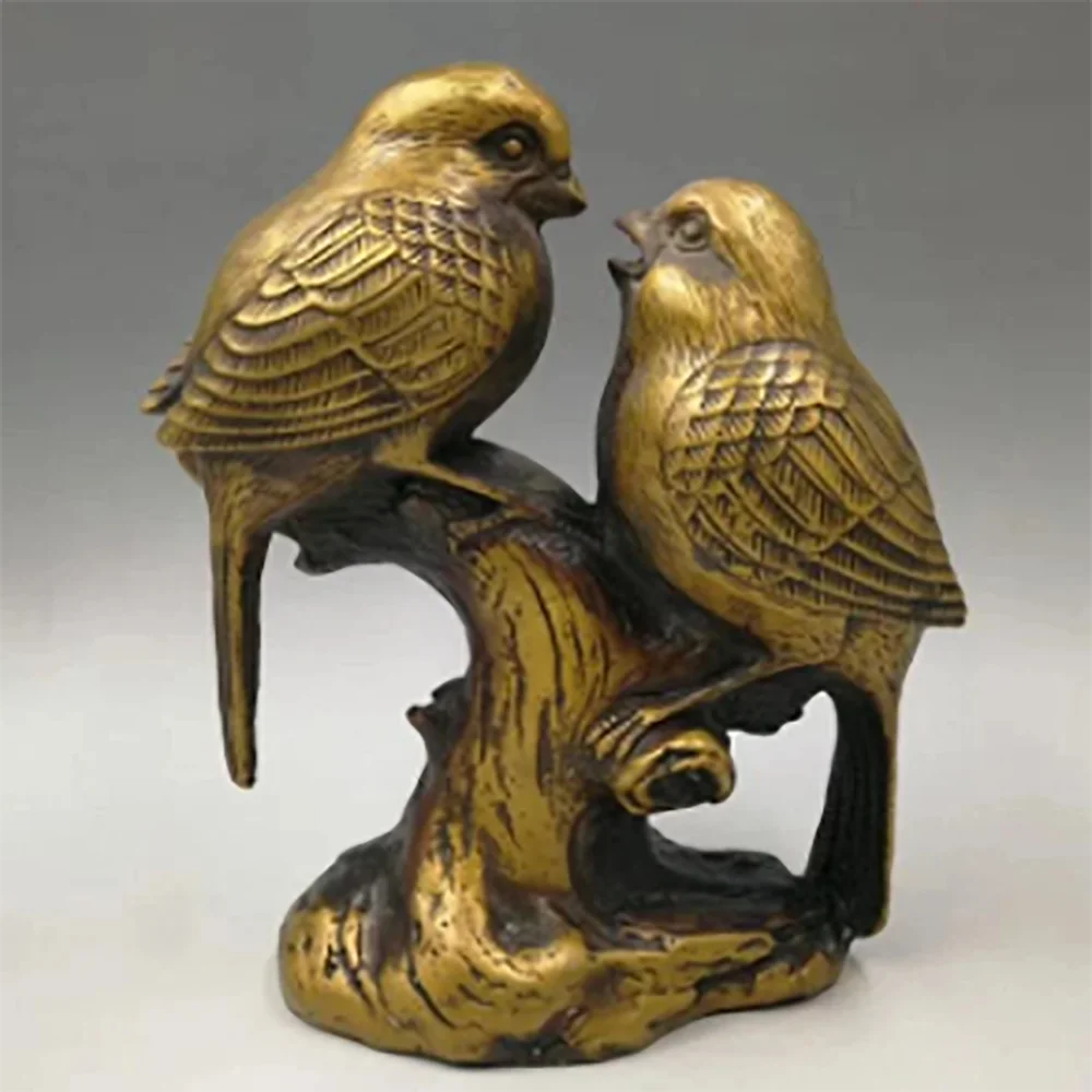 

Chinese Seiko carving pure brass Two magpies statue