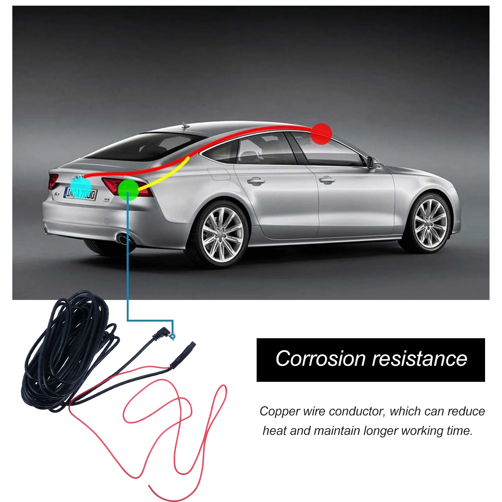 

10m Car Dvr Extension Cable Professional Durable Copper Wire Conductor Suitable for Automobile Data Recorder Extension Cord
