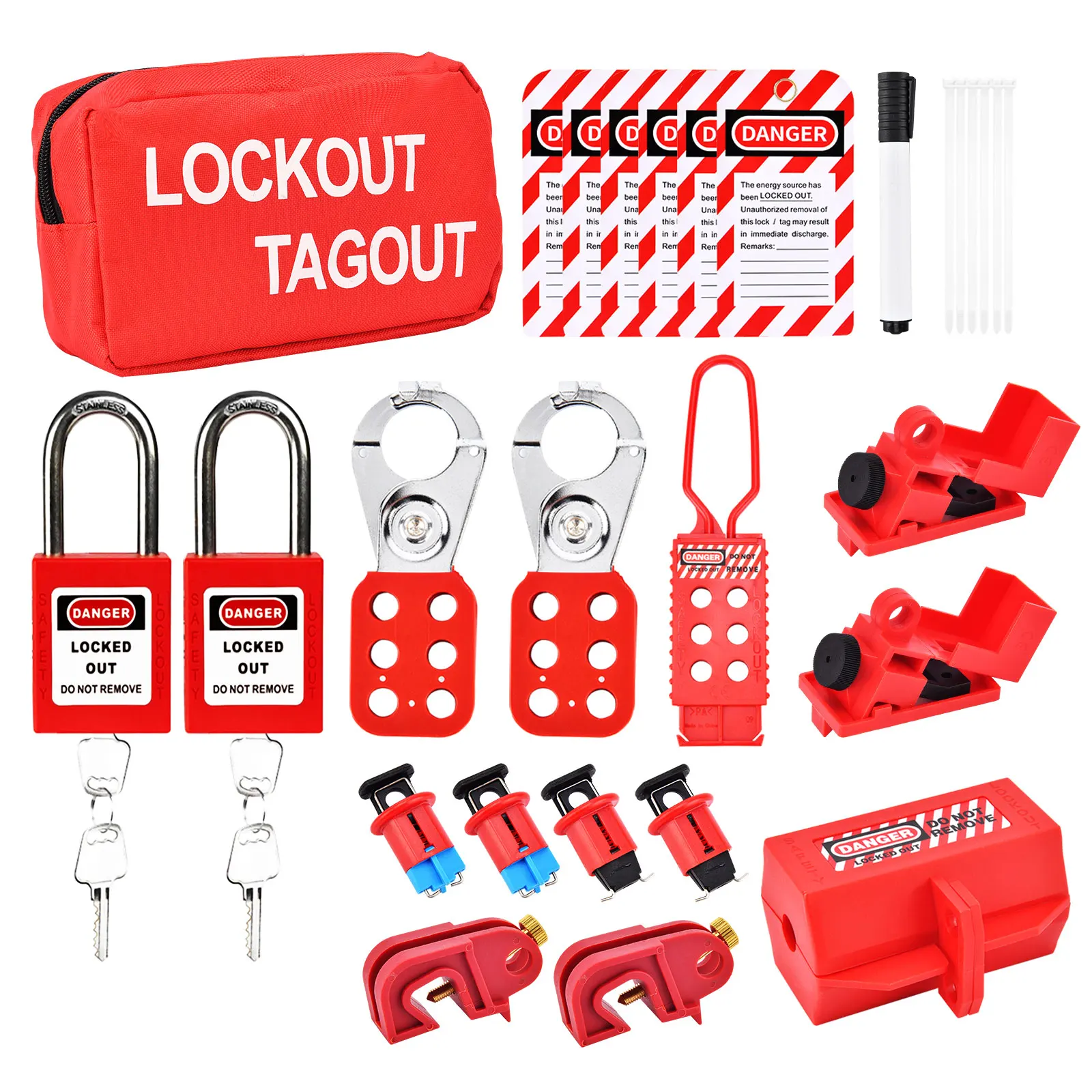 

Lockout Tagout Kit Electrical Loto Kits with Group Lockout Hasps Padlocks 2 Keys Per Lock Loto Tags and Zip Ties for Safe